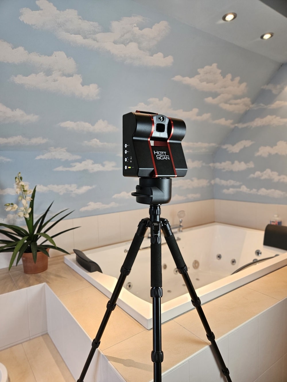 HS-1 roomscanner in bathroom besides bathtub